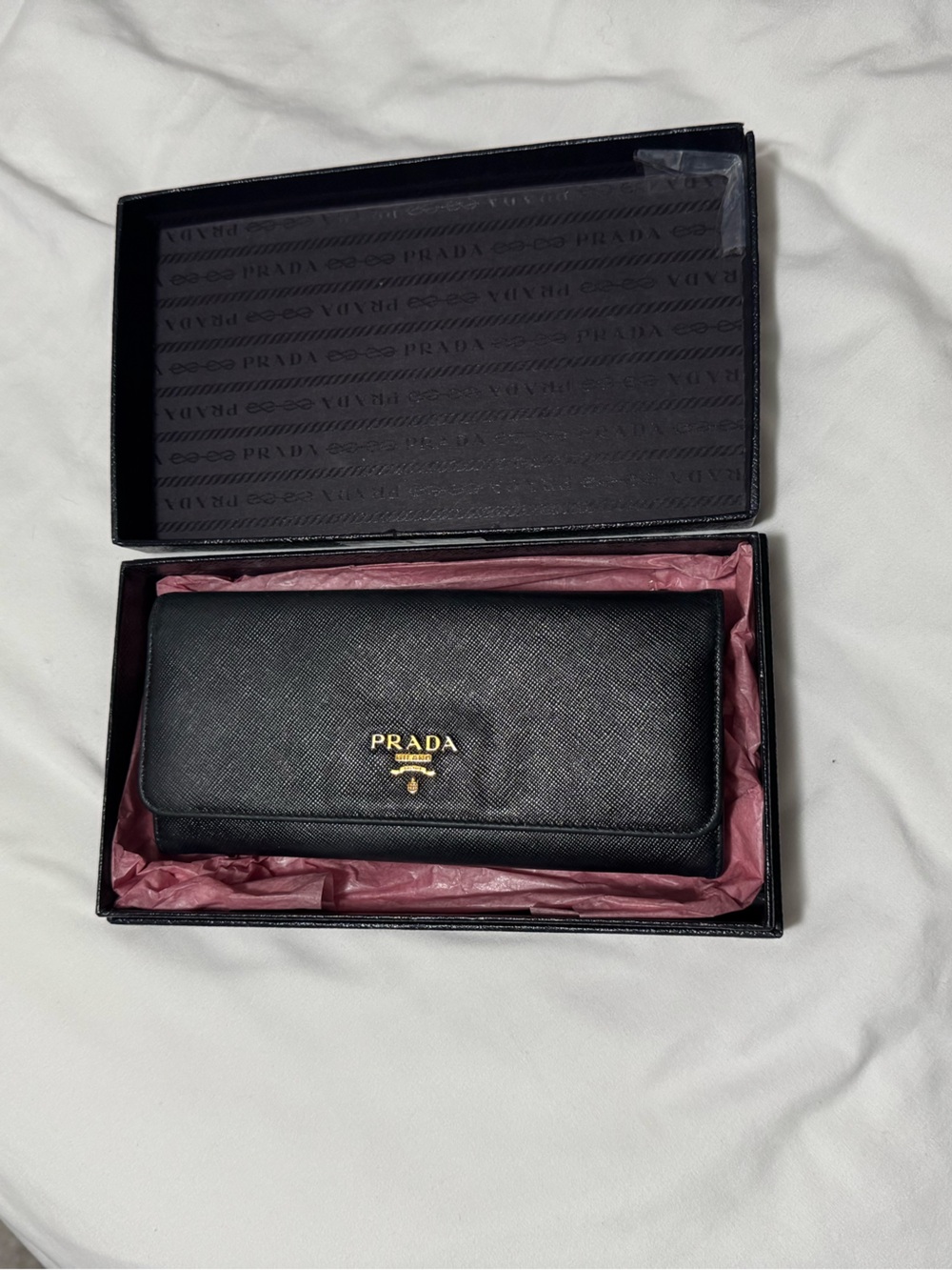 Prada Black Saffiano Long Wallet with Gold Logo Hardware - Picture 3 of 13